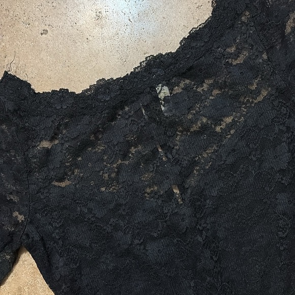 FREE PEOPLE black lace bodycon dress with dramatic bell sleeves and sheer panels - Picture 6 of 10